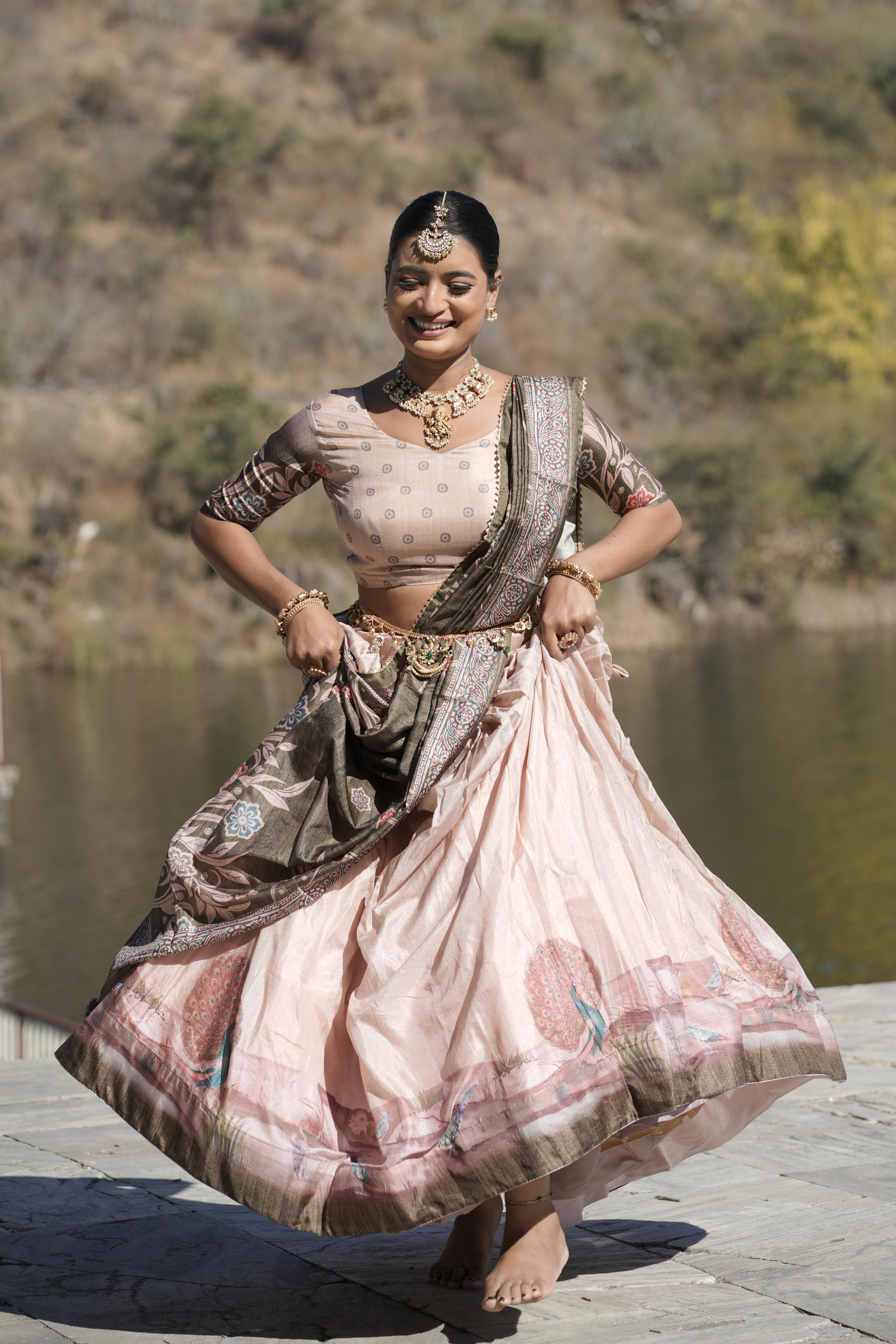 Graceful Pure Manipuri Silk Printed Designer Lehenga Choli Set - Ethnicwish