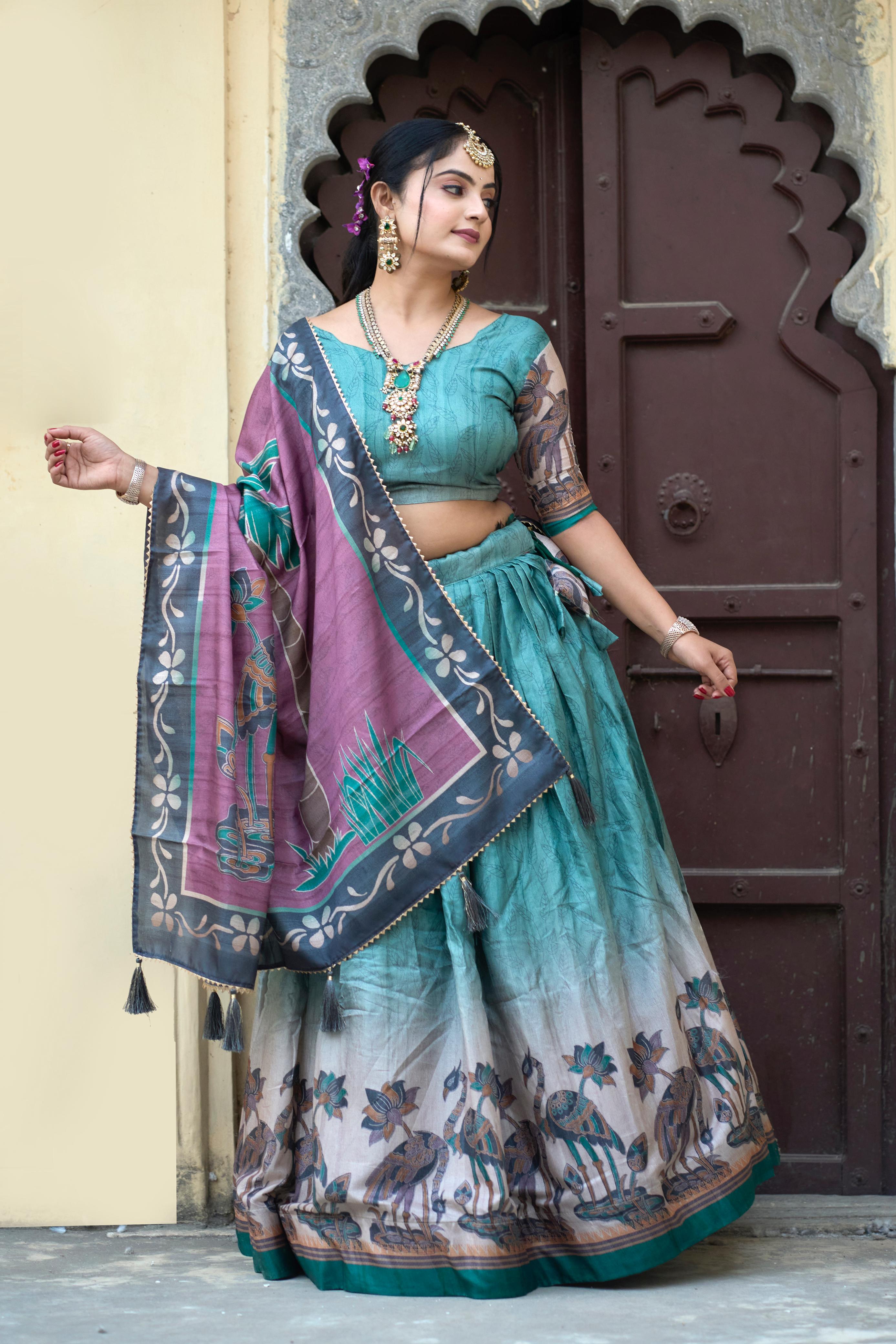 Breathtaking Pure Manipuri Silk Printed Designer Lehenga Choli - Ethnicwish