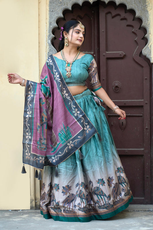 Breathtaking Pure Manipuri Silk Printed Designer Lehenga Choli - Ethnicwish