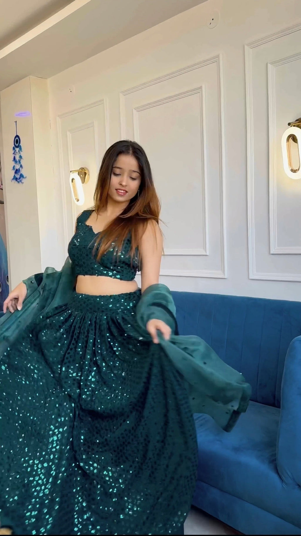 Glamorous Green Georgette Lehenga Set – Shine with Elegance - ETHNICDEAL