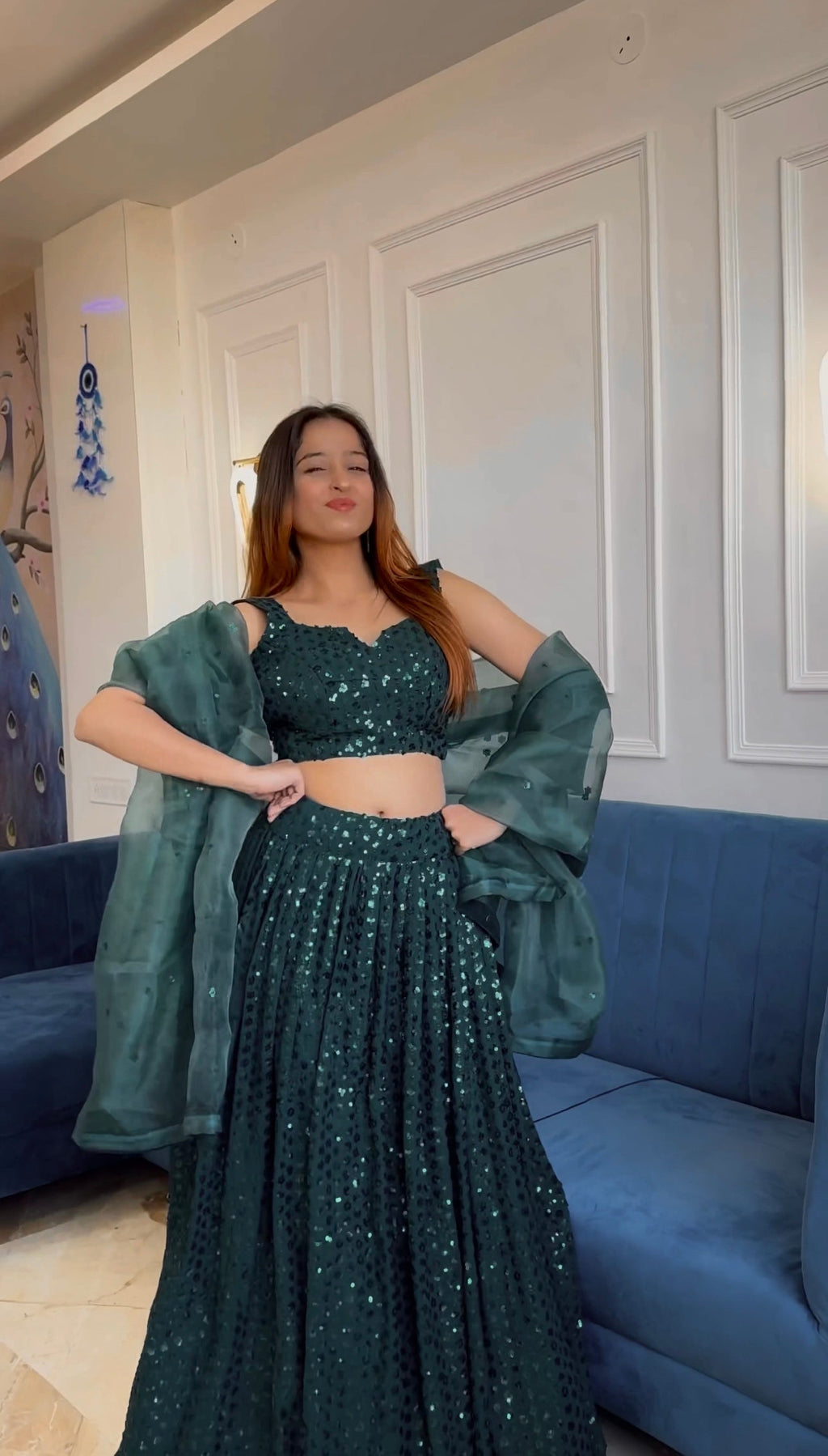 Glamorous Green Georgette Lehenga Set – Shine with Elegance - ETHNICDEAL