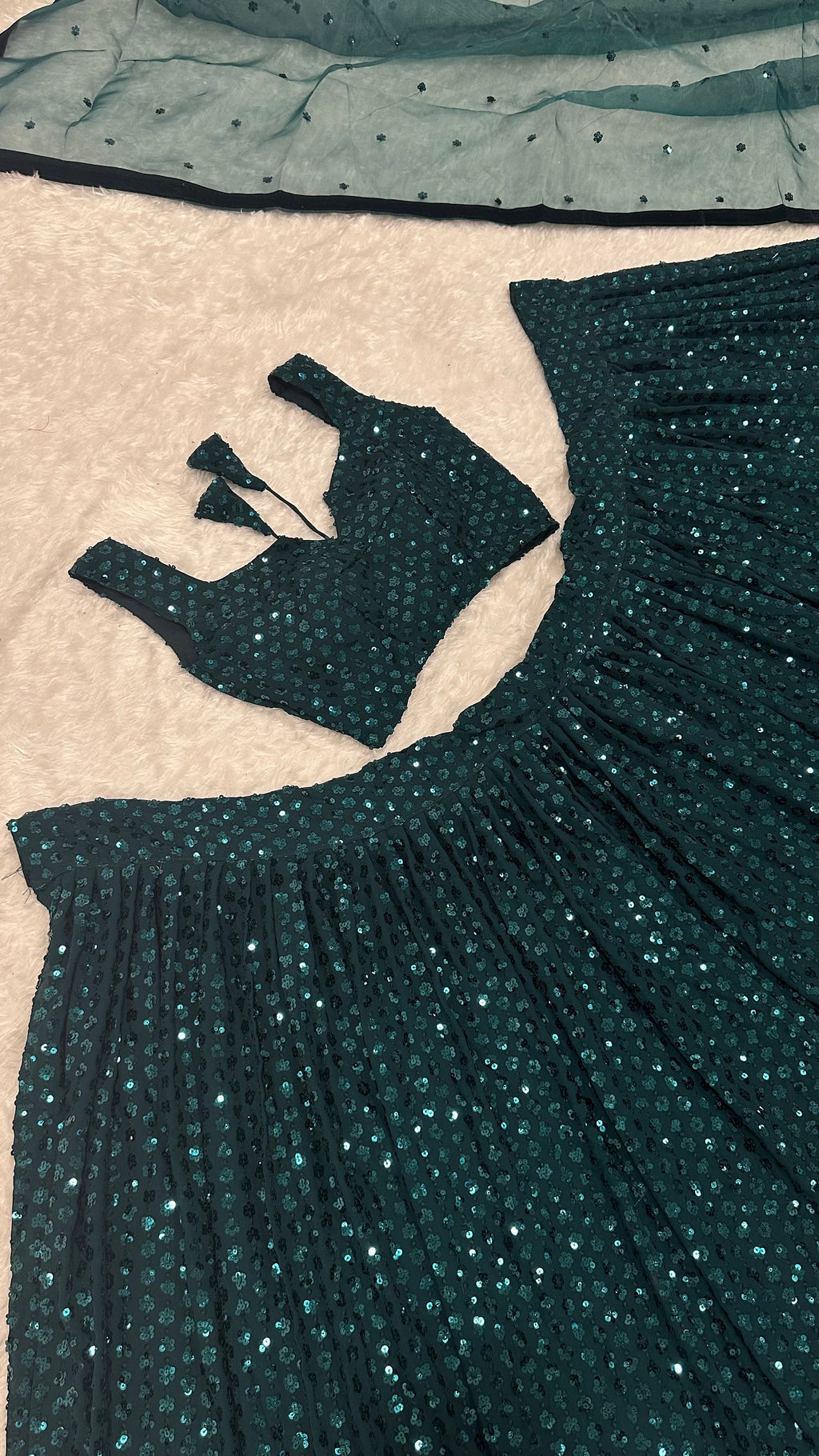 Glamorous Green Georgette Lehenga Set – Shine with Elegance - ETHNICDEAL