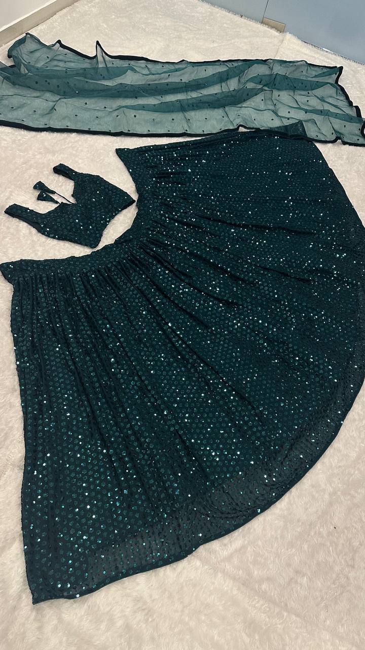 Glamorous Green Georgette Lehenga Set – Shine with Elegance - ETHNICDEAL