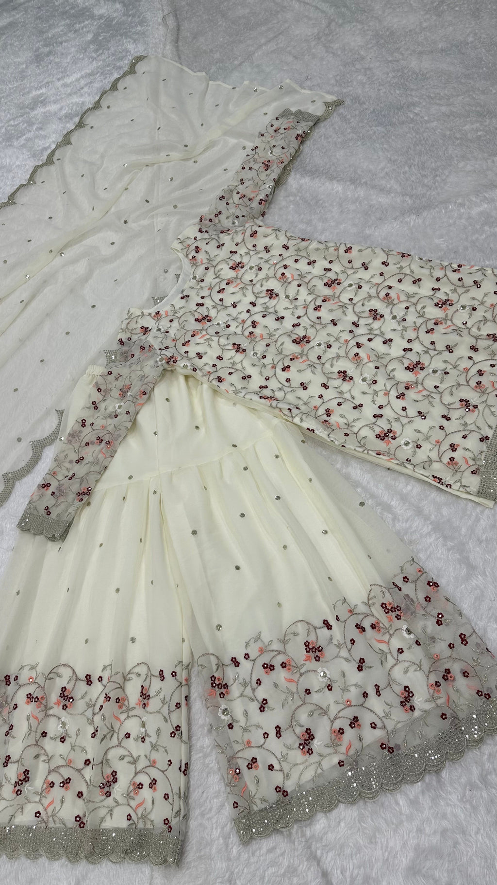 Divine Georgette Sequins Zari Thread Worked Top Sharara Suit - ETHNICDEAL