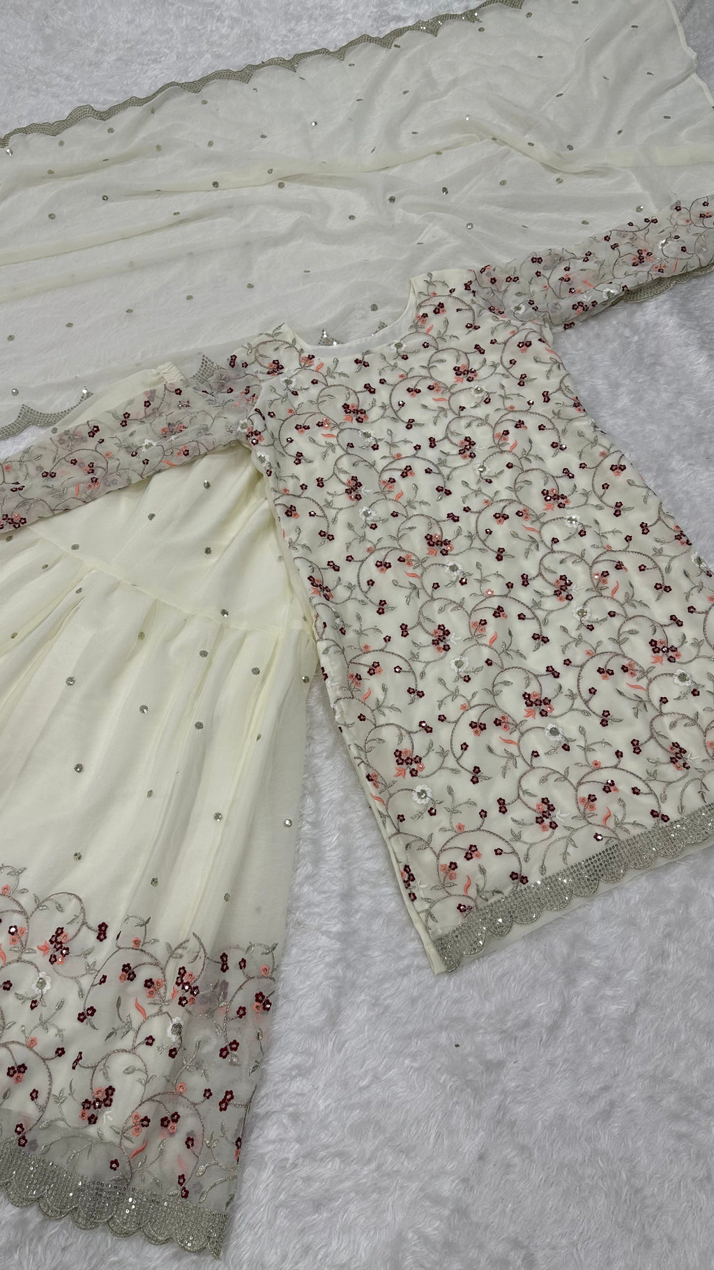 Divine Georgette Sequins Zari Thread Worked Top Sharara Suit - ETHNICDEAL