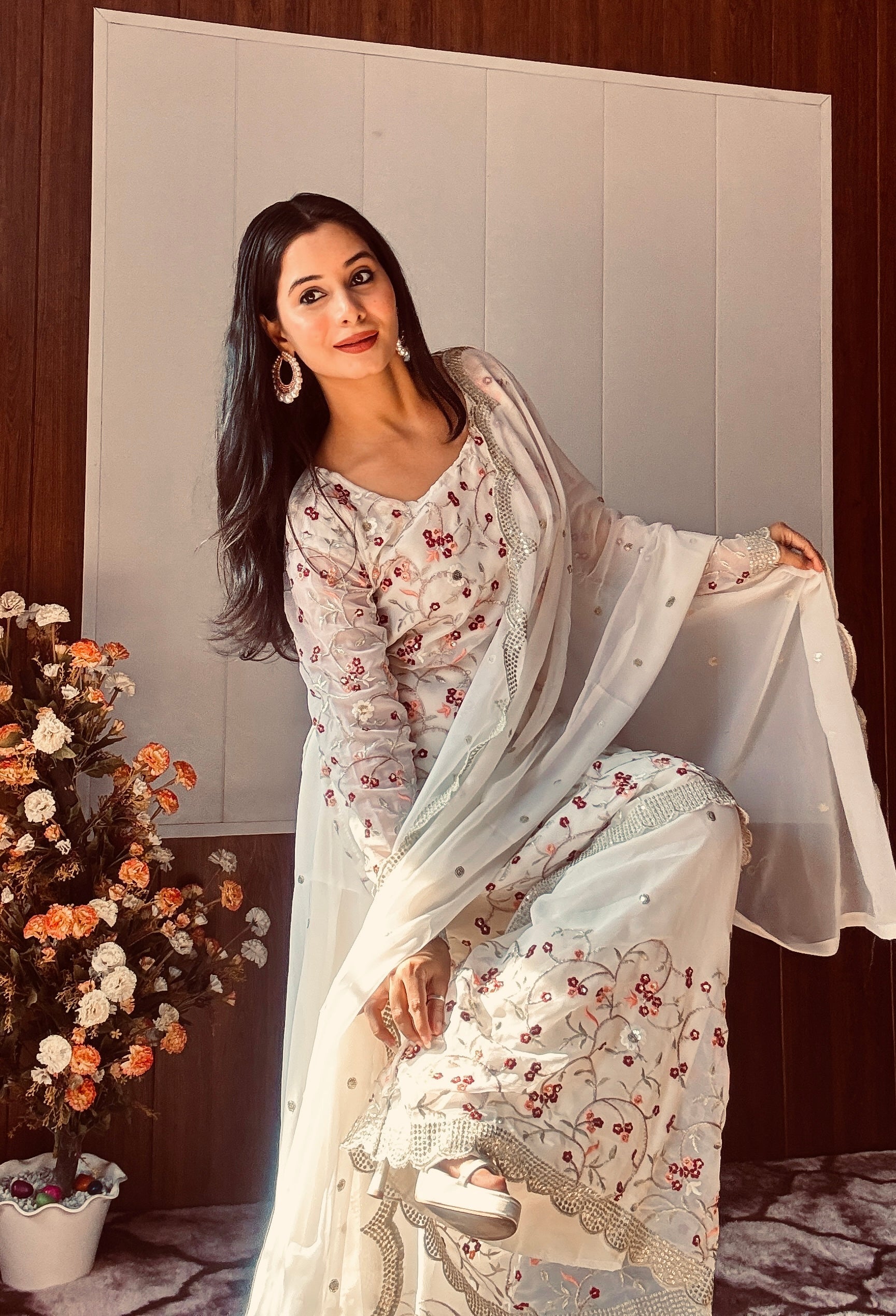 Divine Georgette Sequins Zari Thread Worked Top Sharara Suit - ETHNICDEAL