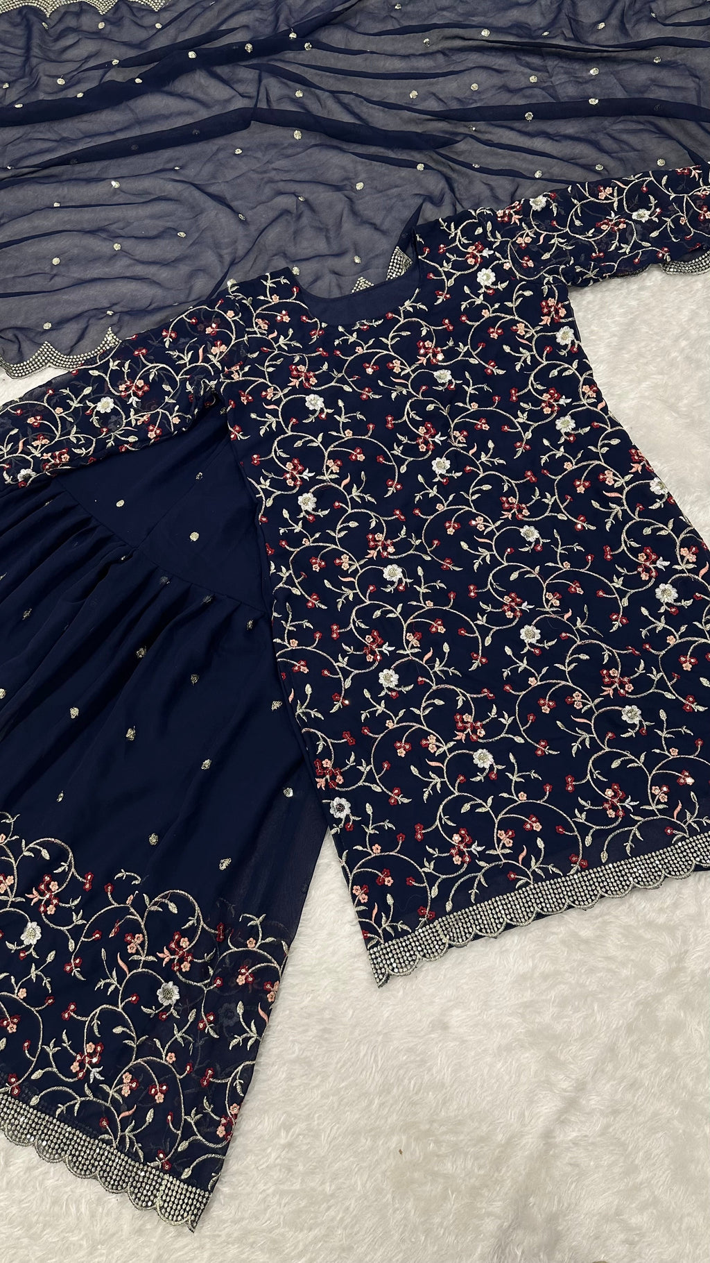 Divine Georgette Sequins Zari Thread Worked Top Sharara Suit - ETHNICDEAL