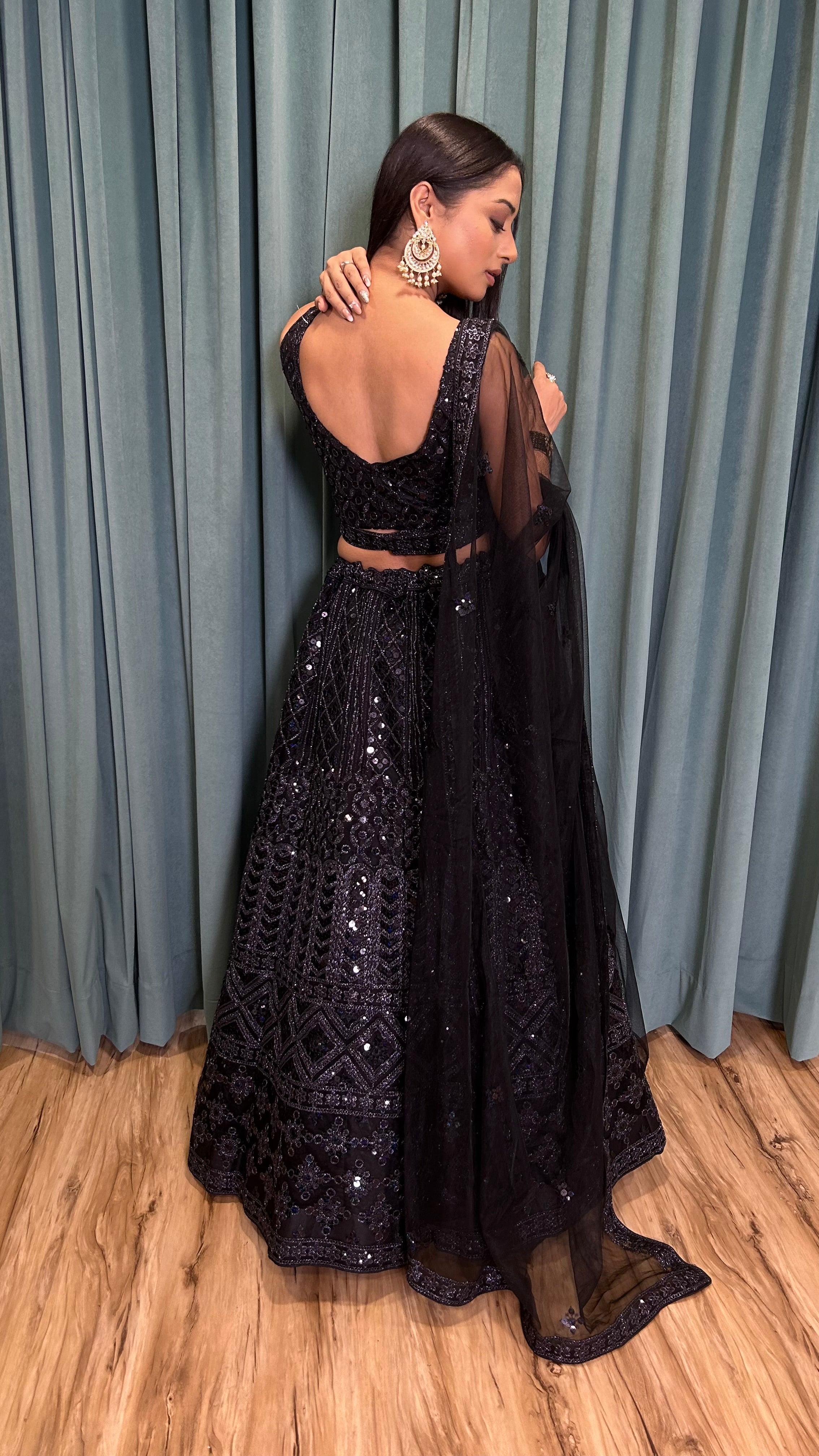 Magnificent Black Heavy Dori Sequins Worked Net Lehenga Choli - Ethnicwish