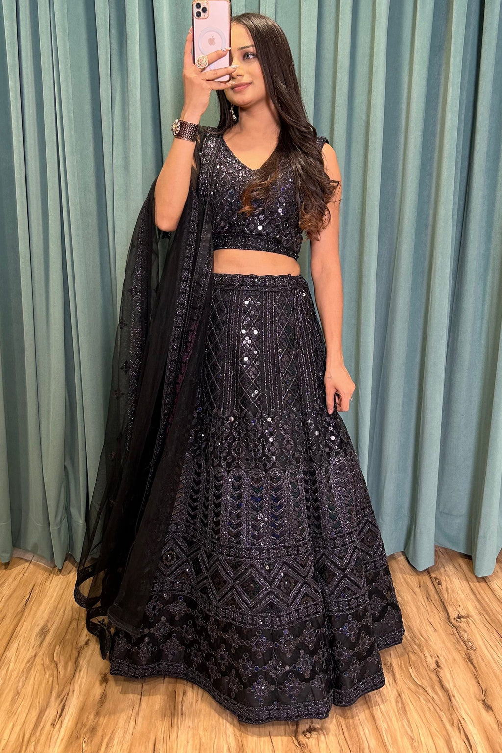 Magnificent Black Heavy Dori Sequins Worked Net Lehenga Choli - Ethnicwish