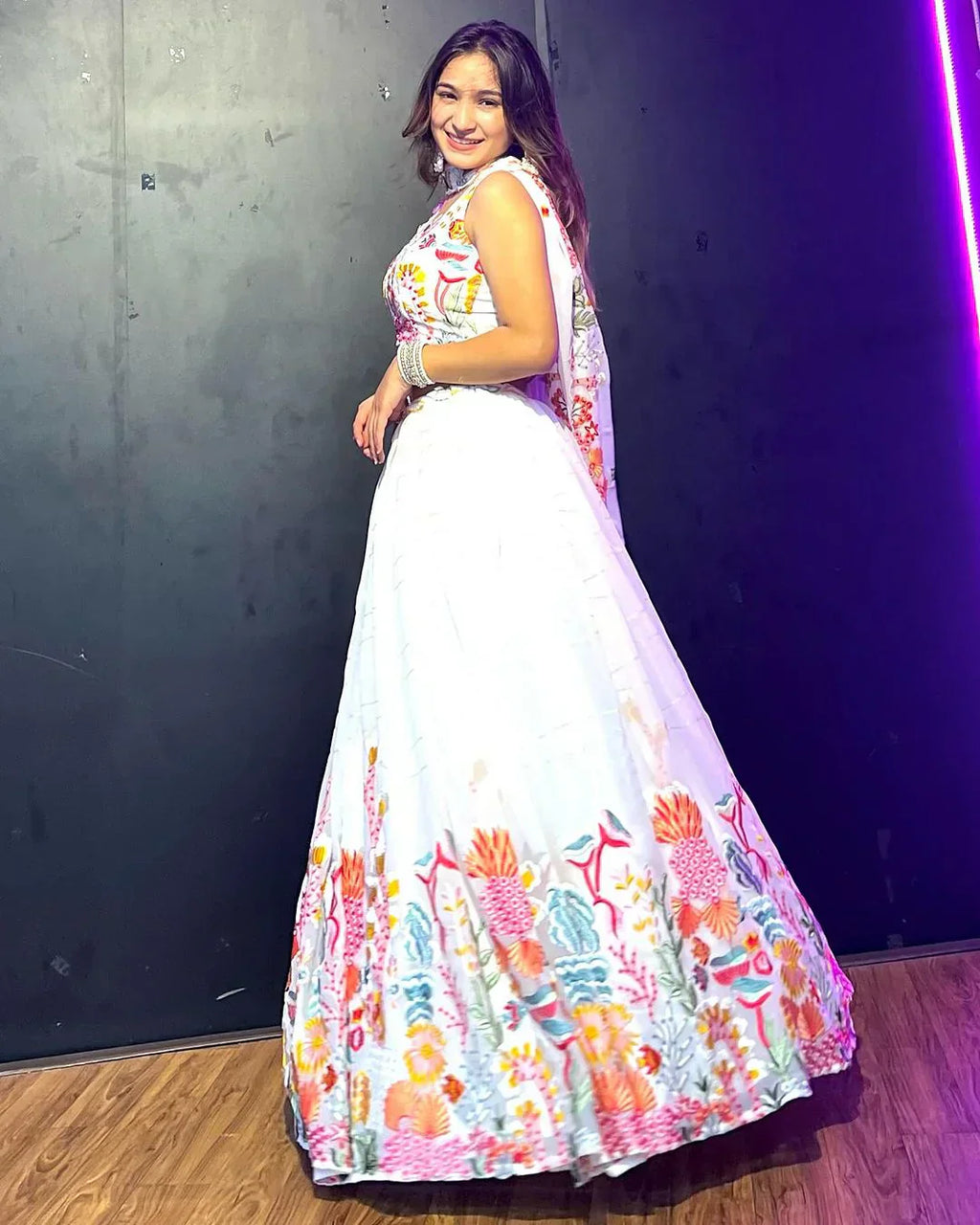 Exquisite White Floral Sequins Embroidered Lehenga Choli Set - Ethnicwish