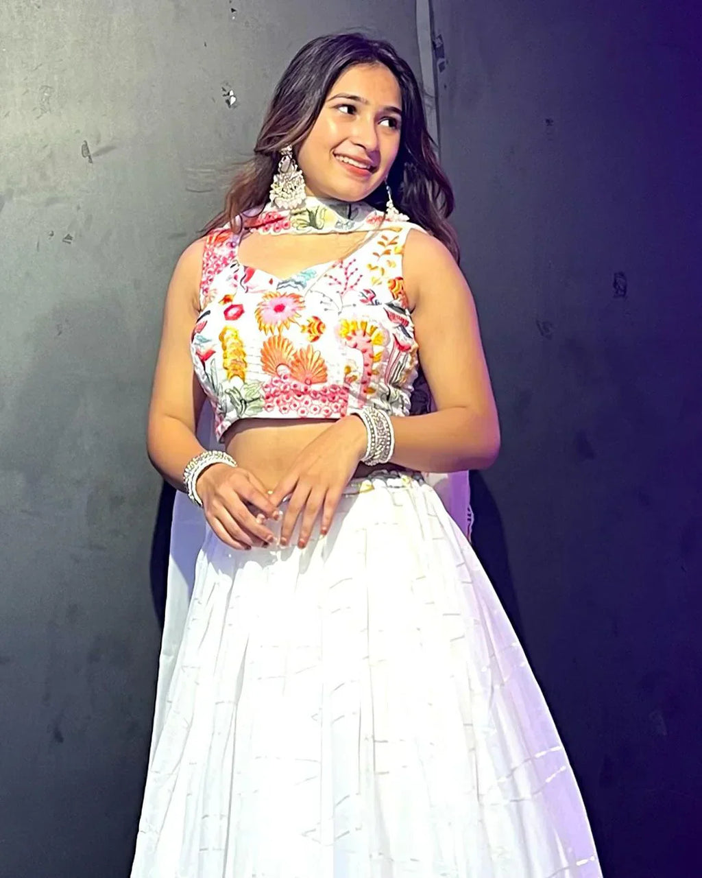 Exquisite White Floral Sequins Embroidered Lehenga Choli Set - Ethnicwish