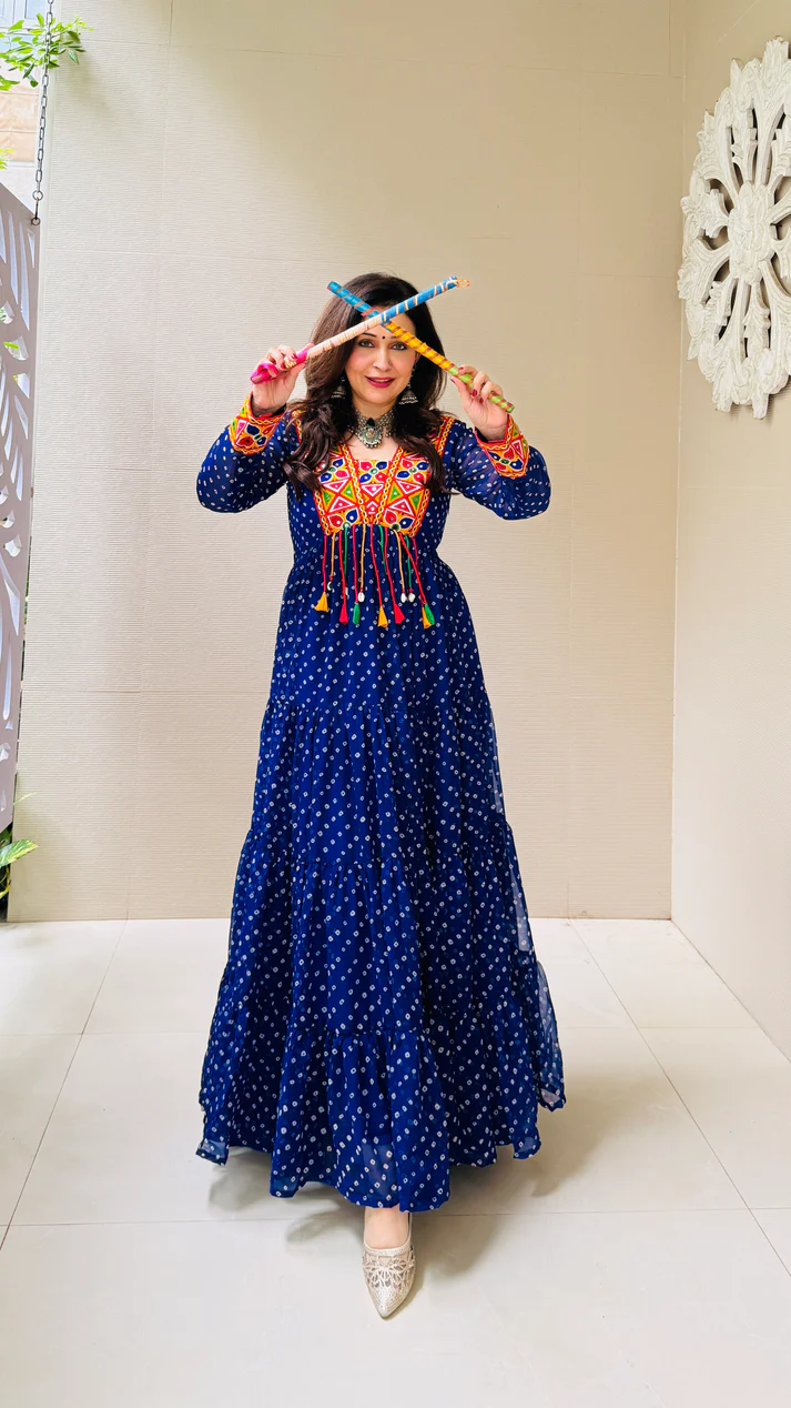 Navratri Special Blue Georgette Fancy Fully Flared Gown