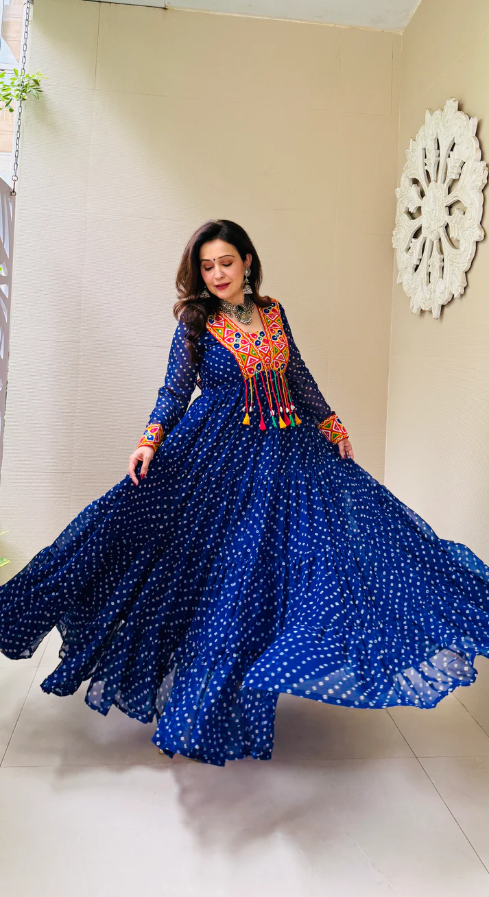 Navratri Special Blue Georgette Fancy Fully Flared Gown