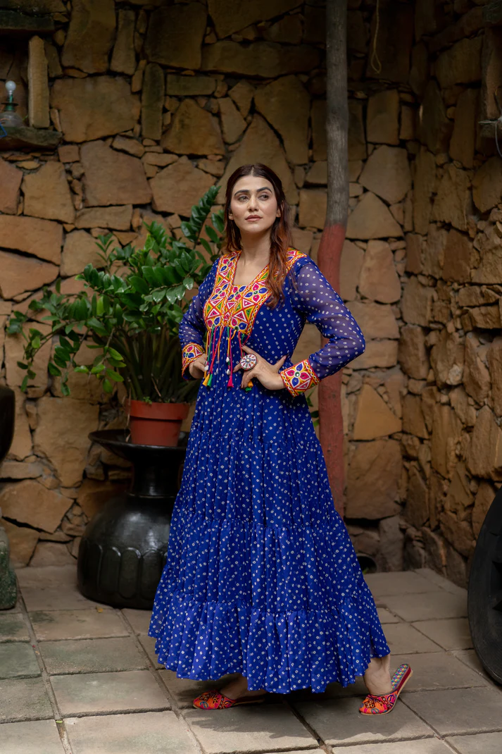 Navratri Special Blue Georgette Fancy Fully Flared Gown