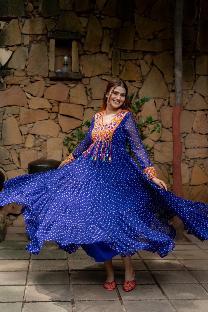 Navratri Special Blue Georgette Fancy Fully Flared Gown