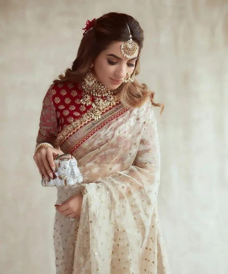 Elegant Beige Jimmy Choo Saree With Intricate Sequin Embellishments