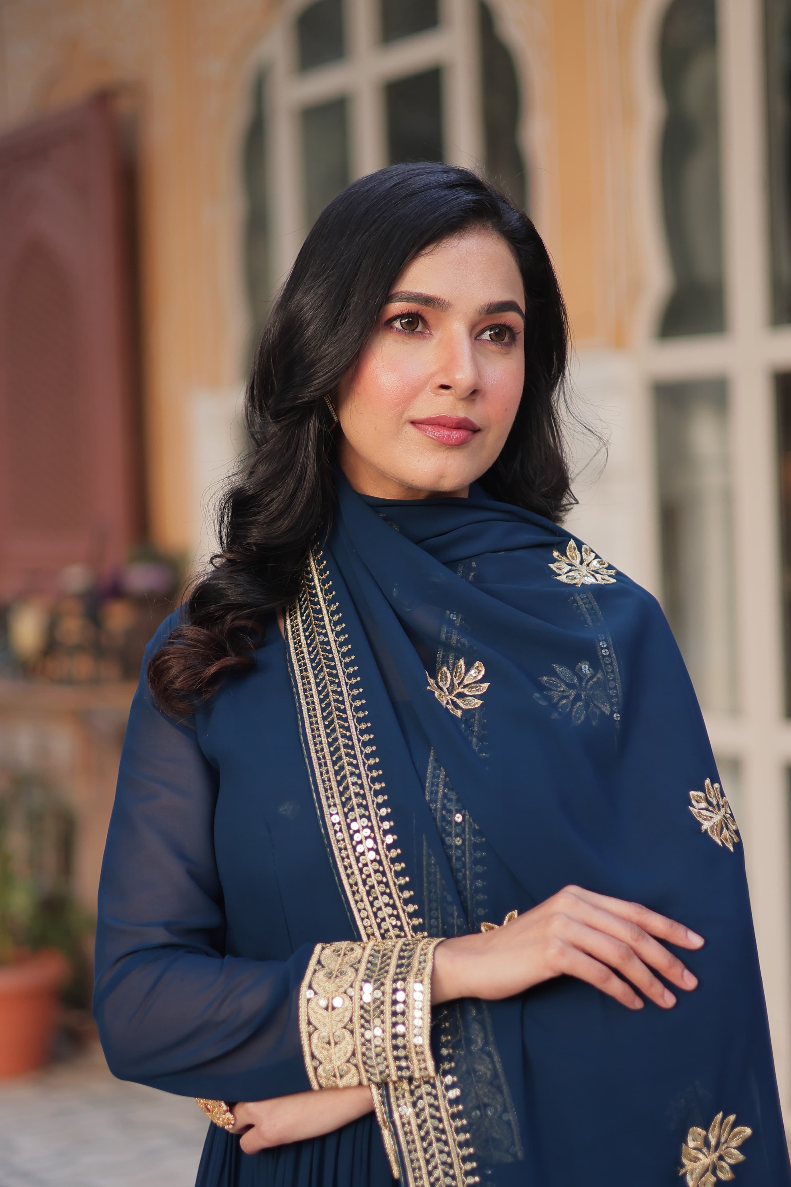 Exquisite Faux Georgette Intricate Zari Sequins Worked Gown With Dupatta - Ethnicwish