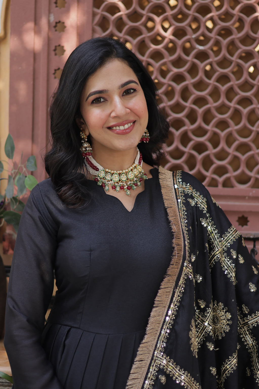 Lovely Georgette Embroidered Zari Sequins Worked Gown With Dupatta - Ethnicwish