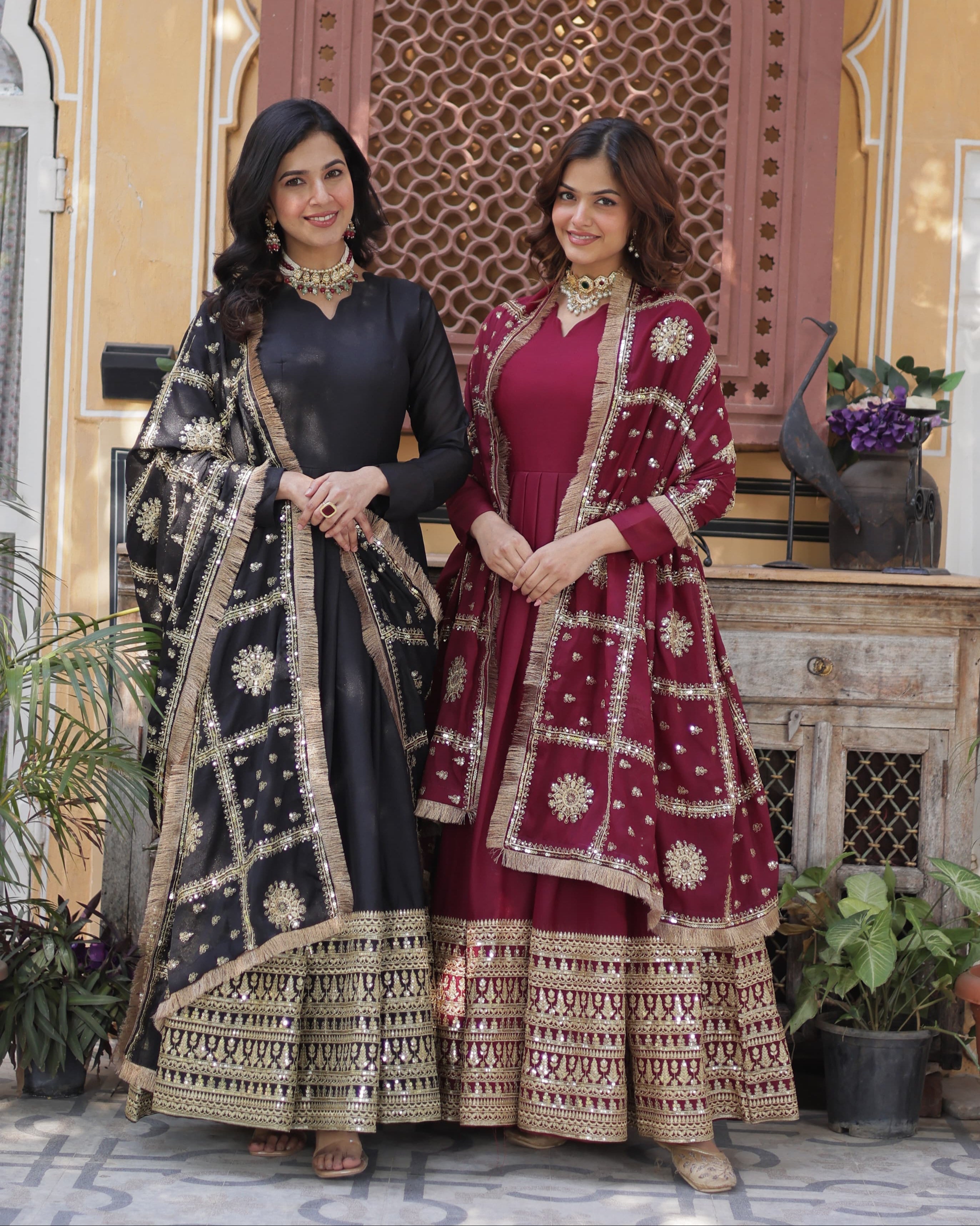 Lovely Georgette Embroidered Zari Sequins Worked Gown With Dupatta - Ethnicwish