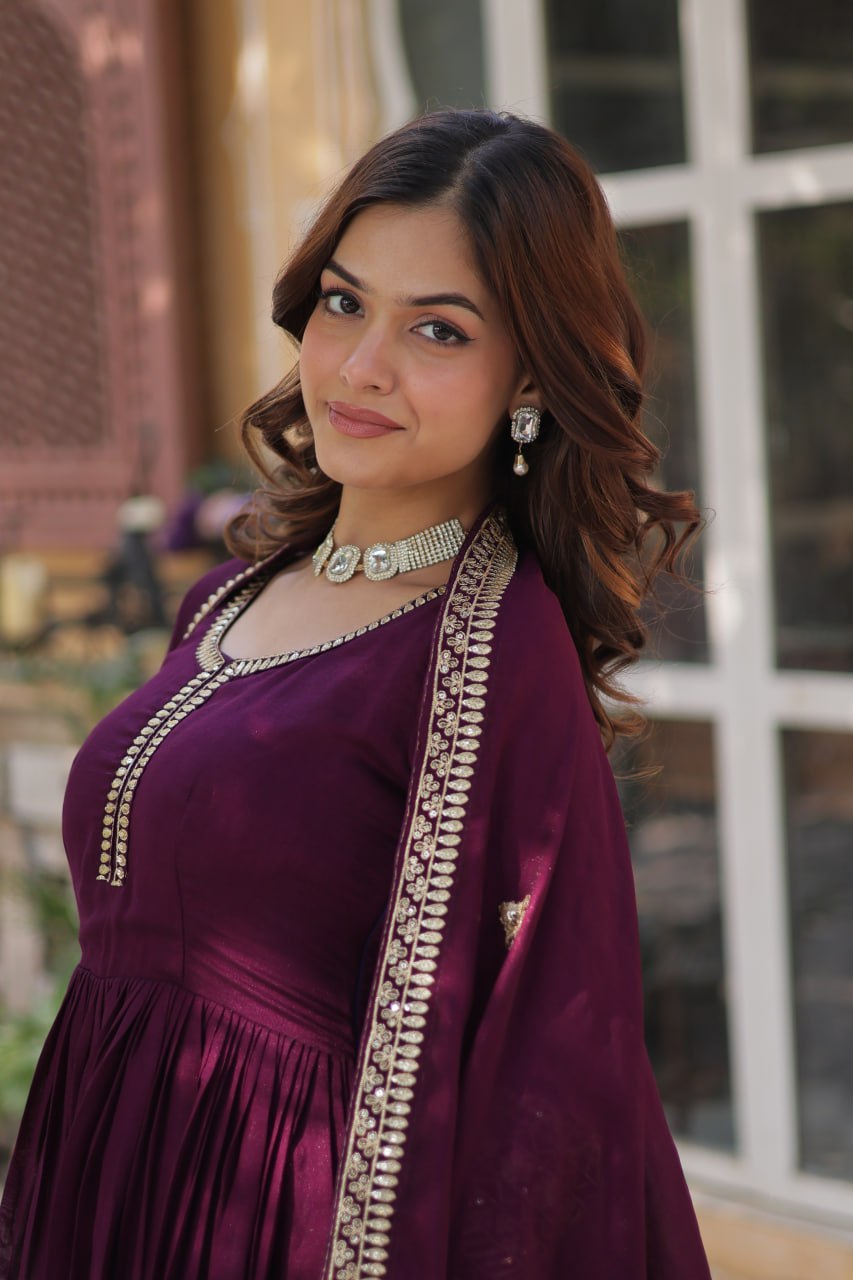 Elegant Shimmer  Gown With Rich Sequin Embroidery With Designer Dupatta - ETHNICDEAL