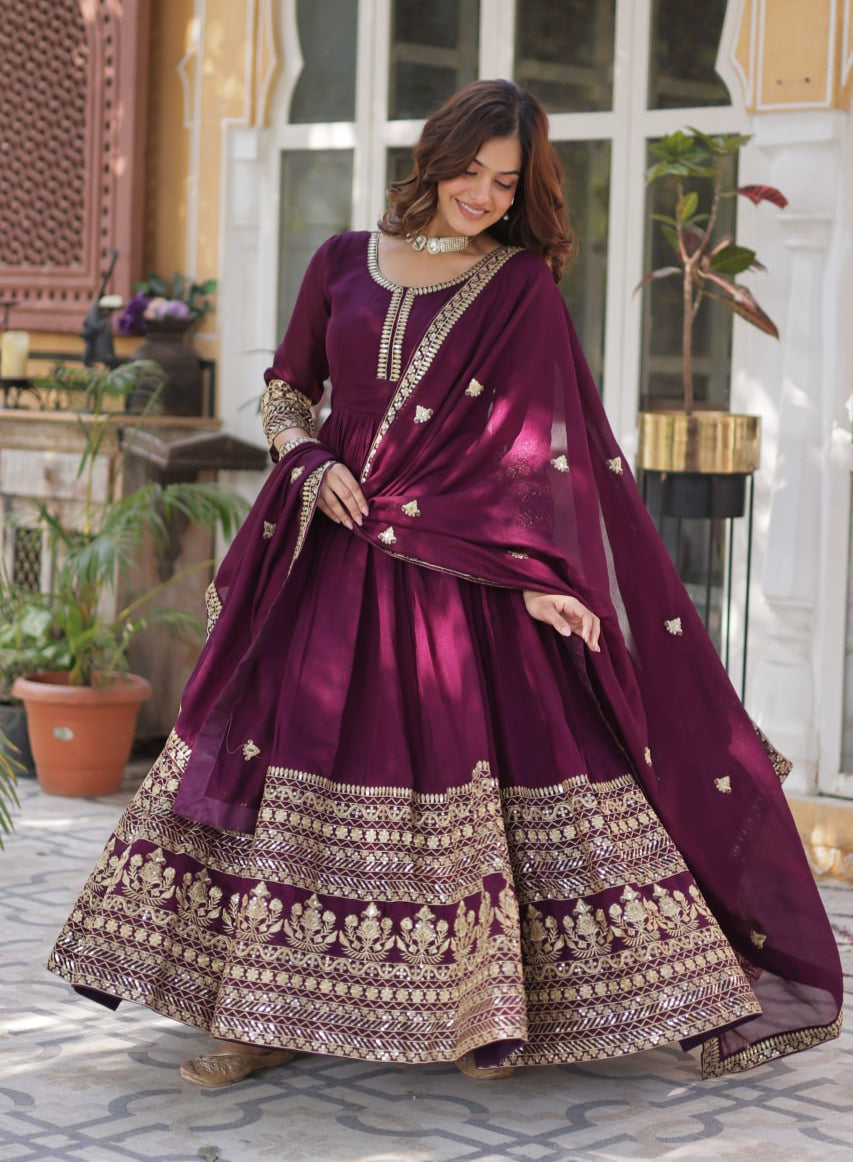 Elegant Shimmer  Gown With Rich Sequin Embroidery With Designer Dupatta - ETHNICDEAL