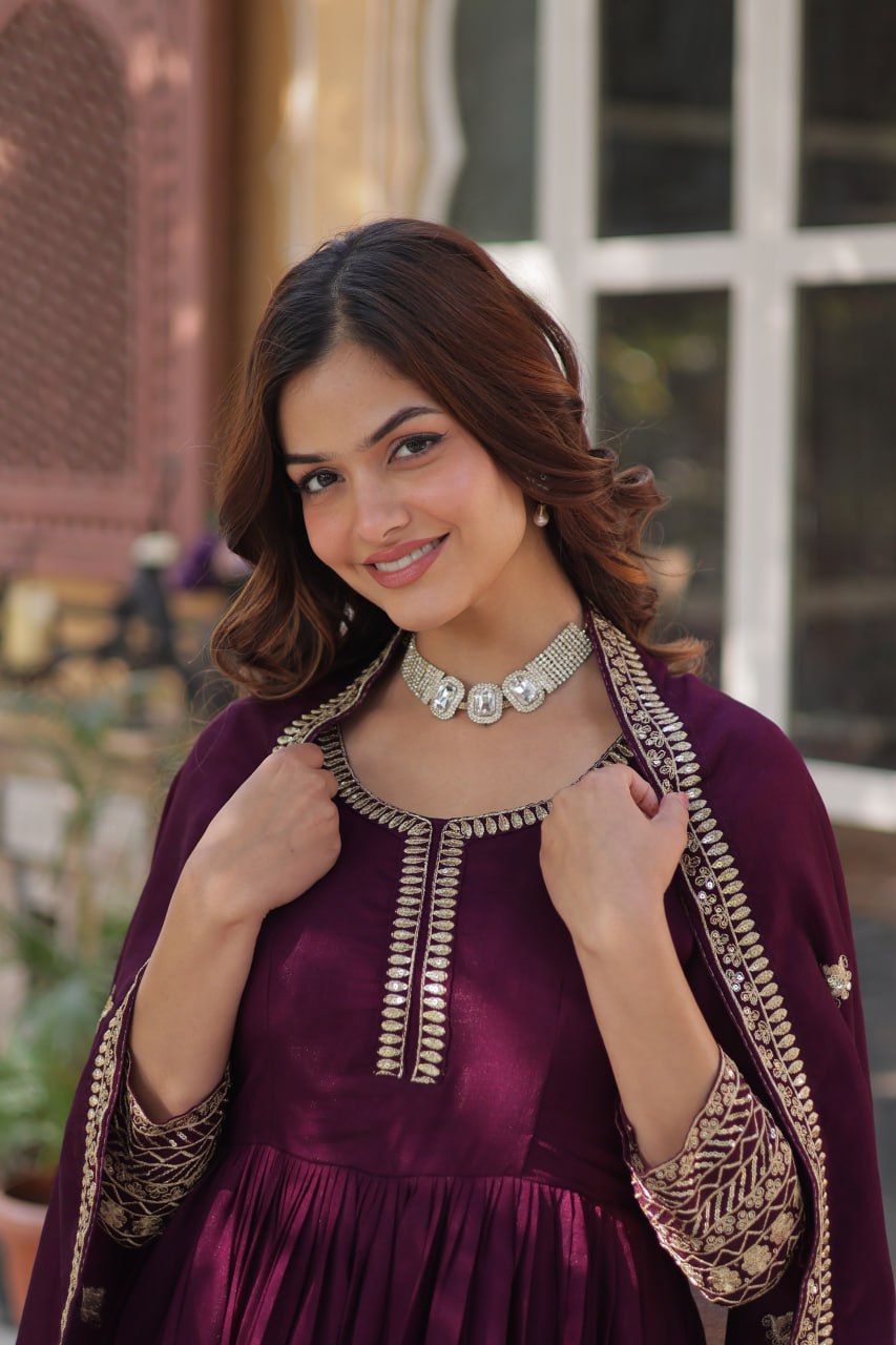 Elegant Shimmer  Gown With Rich Sequin Embroidery With Designer Dupatta - ETHNICDEAL