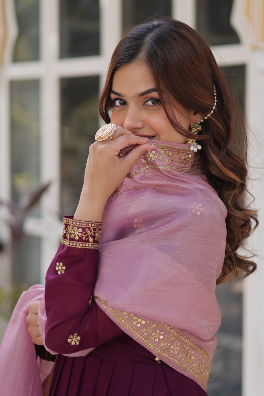 Graceful Star Georgette Gown Set with Gold Crush Dupatta - ETHNICDEAL