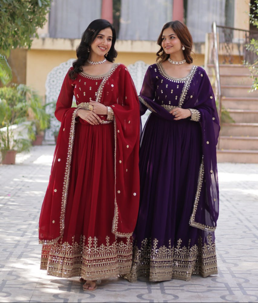 Spellbinding Faux Georgette Embroidered Sequins Worked Gown - Ethnicwish