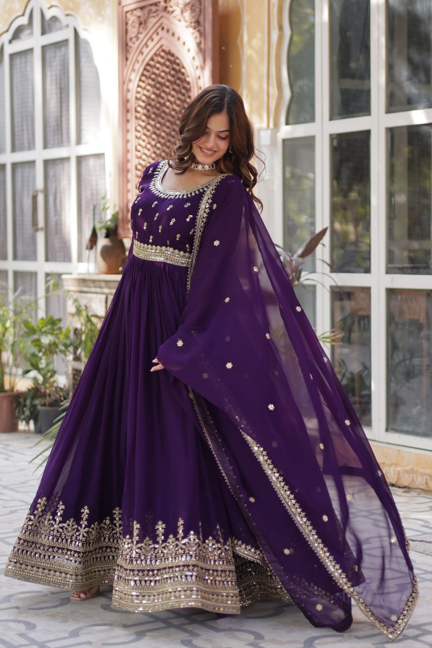 Spellbinding Faux Georgette Embroidered Sequins Worked Gown - Ethnicwish