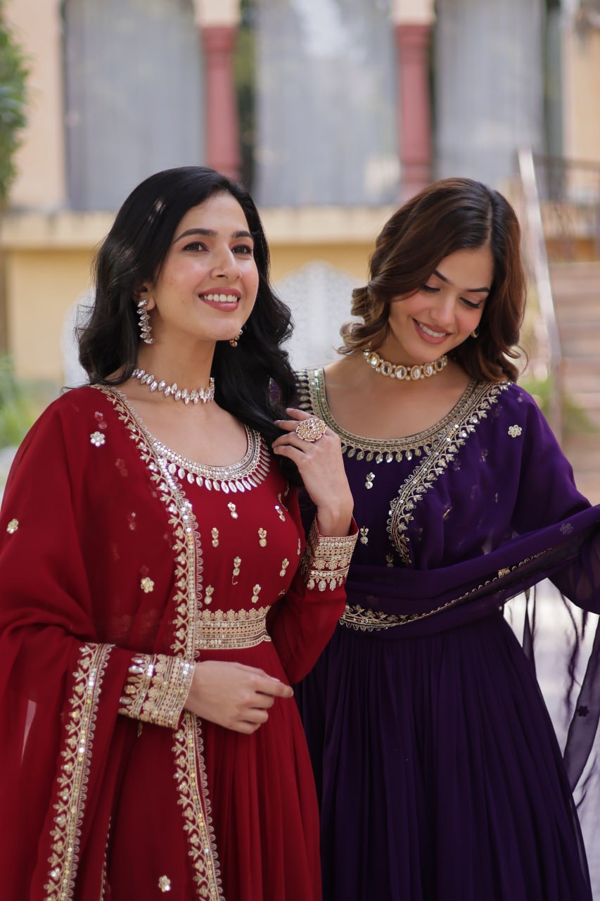 Spellbinding Faux Georgette Embroidered Sequins Worked Gown - Ethnicwish