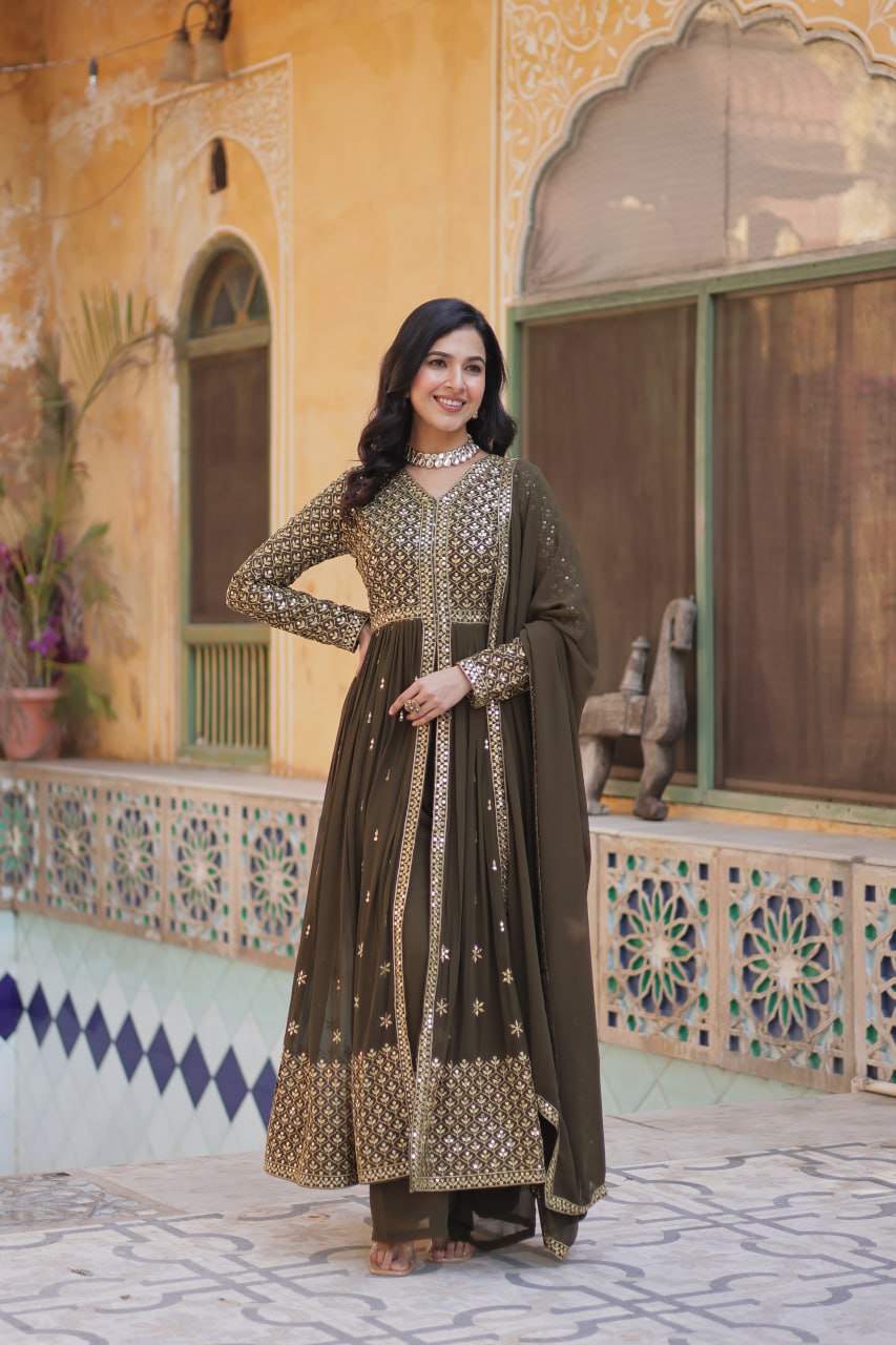 Graceful Elegance – Embroidered Faux Georgette Suit Set - Ethnicwish