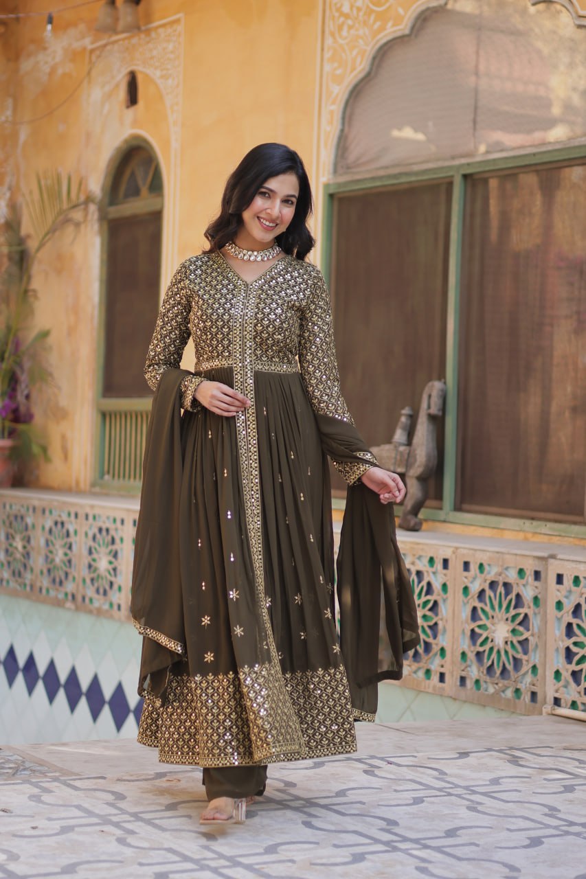 Graceful Elegance – Embroidered Faux Georgette Suit Set - Ethnicwish