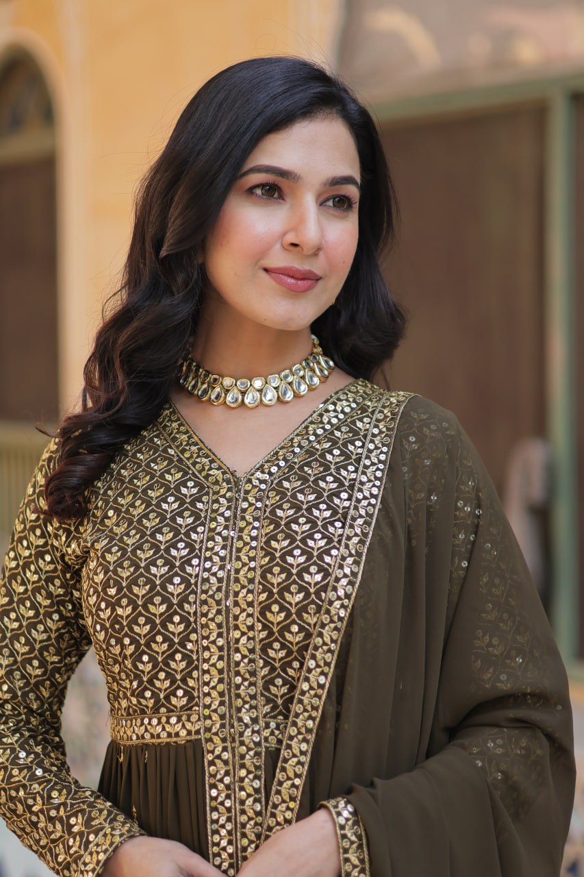 Graceful Elegance – Embroidered Faux Georgette Suit Set - Ethnicwish