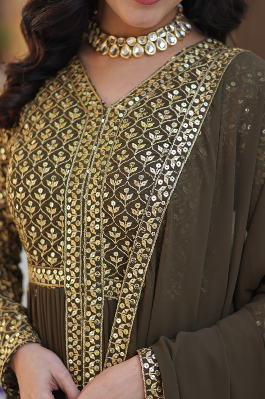 Graceful Elegance – Embroidered Faux Georgette Suit Set - Ethnicwish