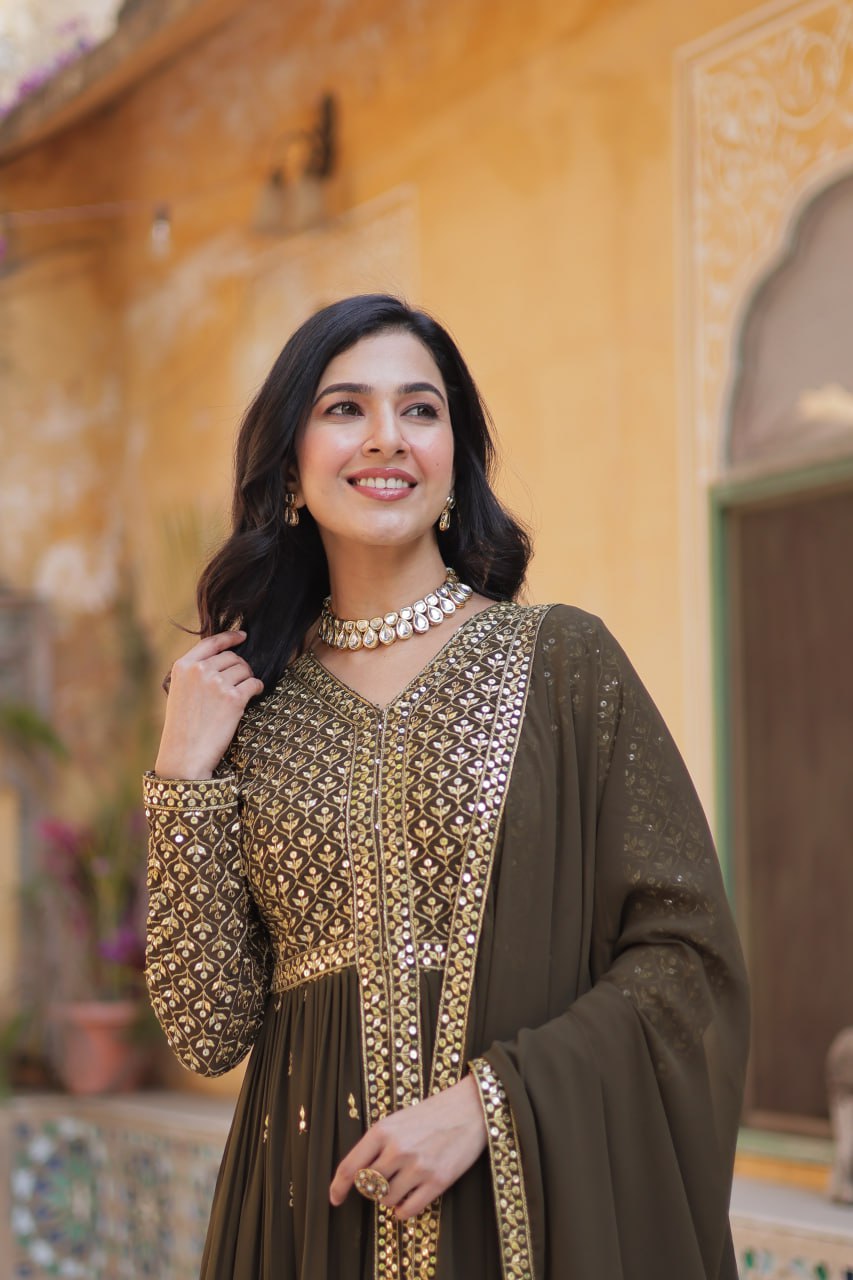 Graceful Elegance – Embroidered Faux Georgette Suit Set - Ethnicwish