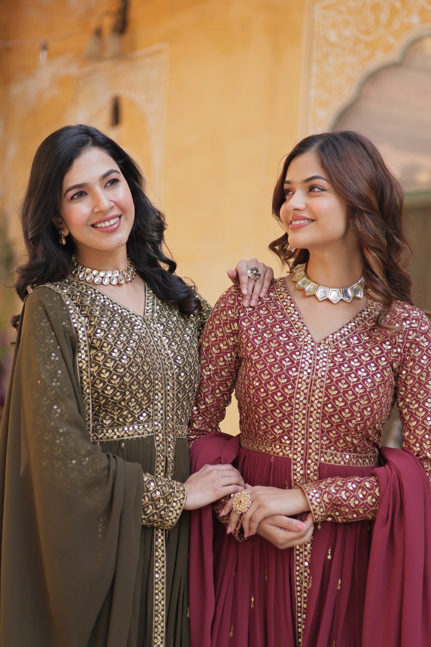 Graceful Elegance – Embroidered Faux Georgette Suit Set - Ethnicwish