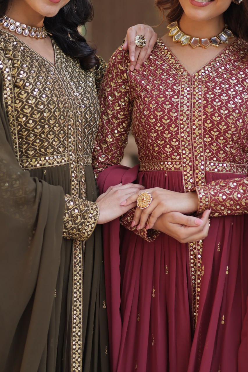 Graceful Elegance – Embroidered Faux Georgette Suit Set - Ethnicwish