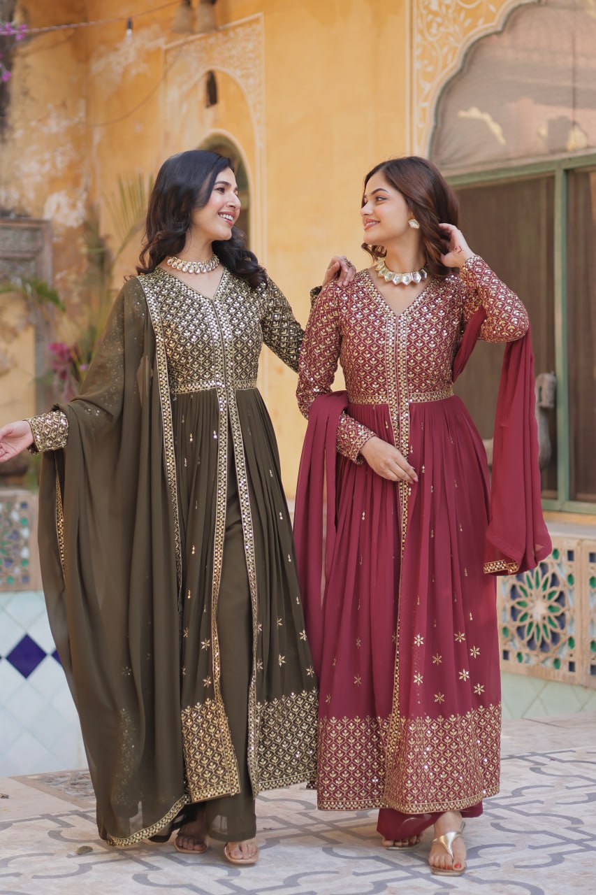 Graceful Elegance – Embroidered Faux Georgette Suit Set - Ethnicwish