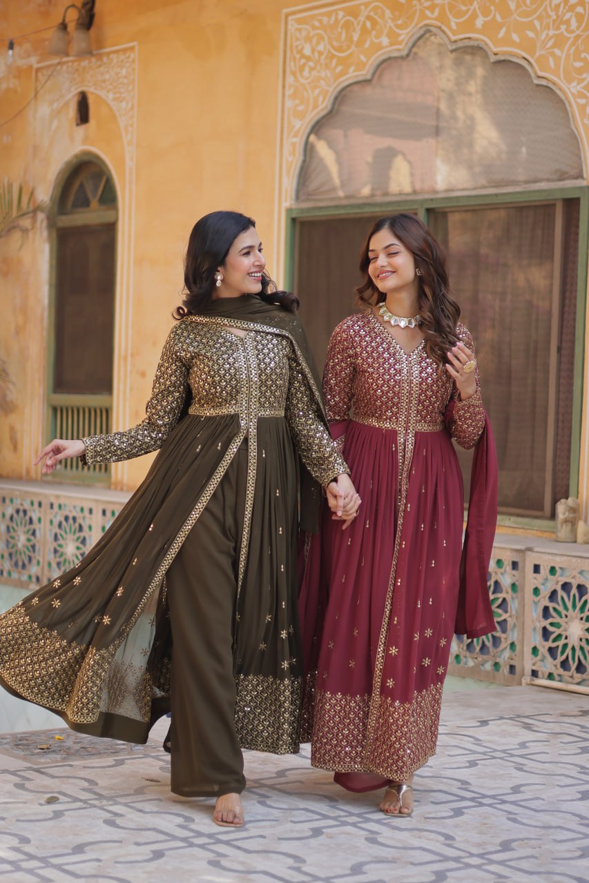 Graceful Elegance – Embroidered Faux Georgette Suit Set - Ethnicwish