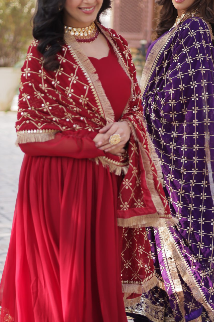 Elegant Faux Blooming Georgette Sequins Embroidered Gown Set - ETHNICDEAL