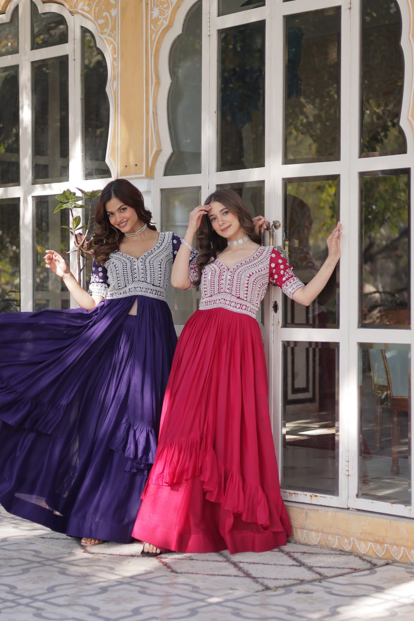 Elegant Star Georgette Lehenga Kurti Set – Fusion of Grace & Glamour - ETHNICDEAL