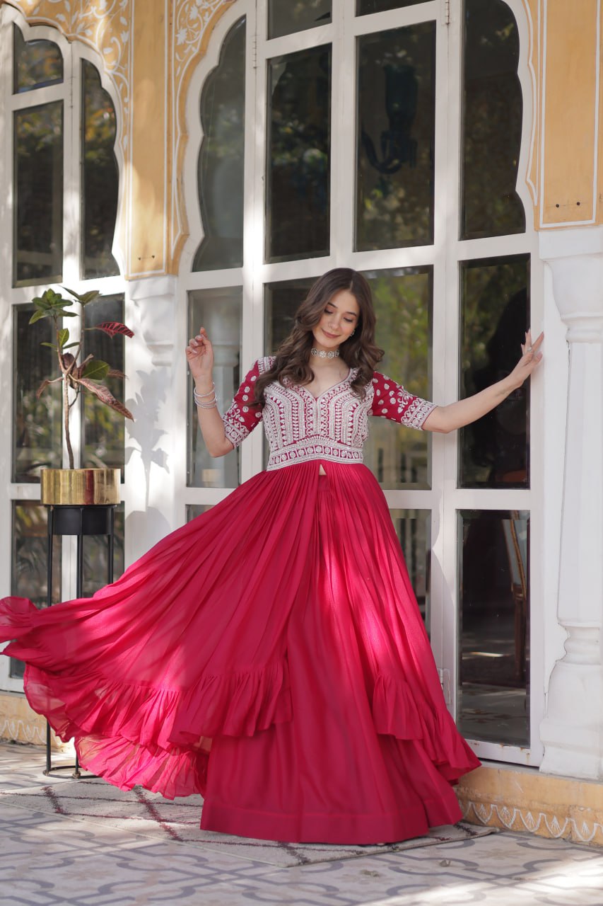 Elegant Star Georgette Lehenga Kurti Set – Fusion of Grace & Glamour - ETHNICDEAL