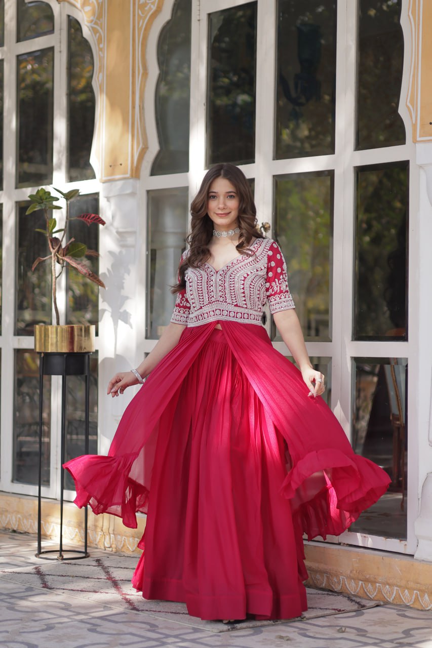 Elegant Star Georgette Lehenga Kurti Set – Fusion of Grace & Glamour - ETHNICDEAL