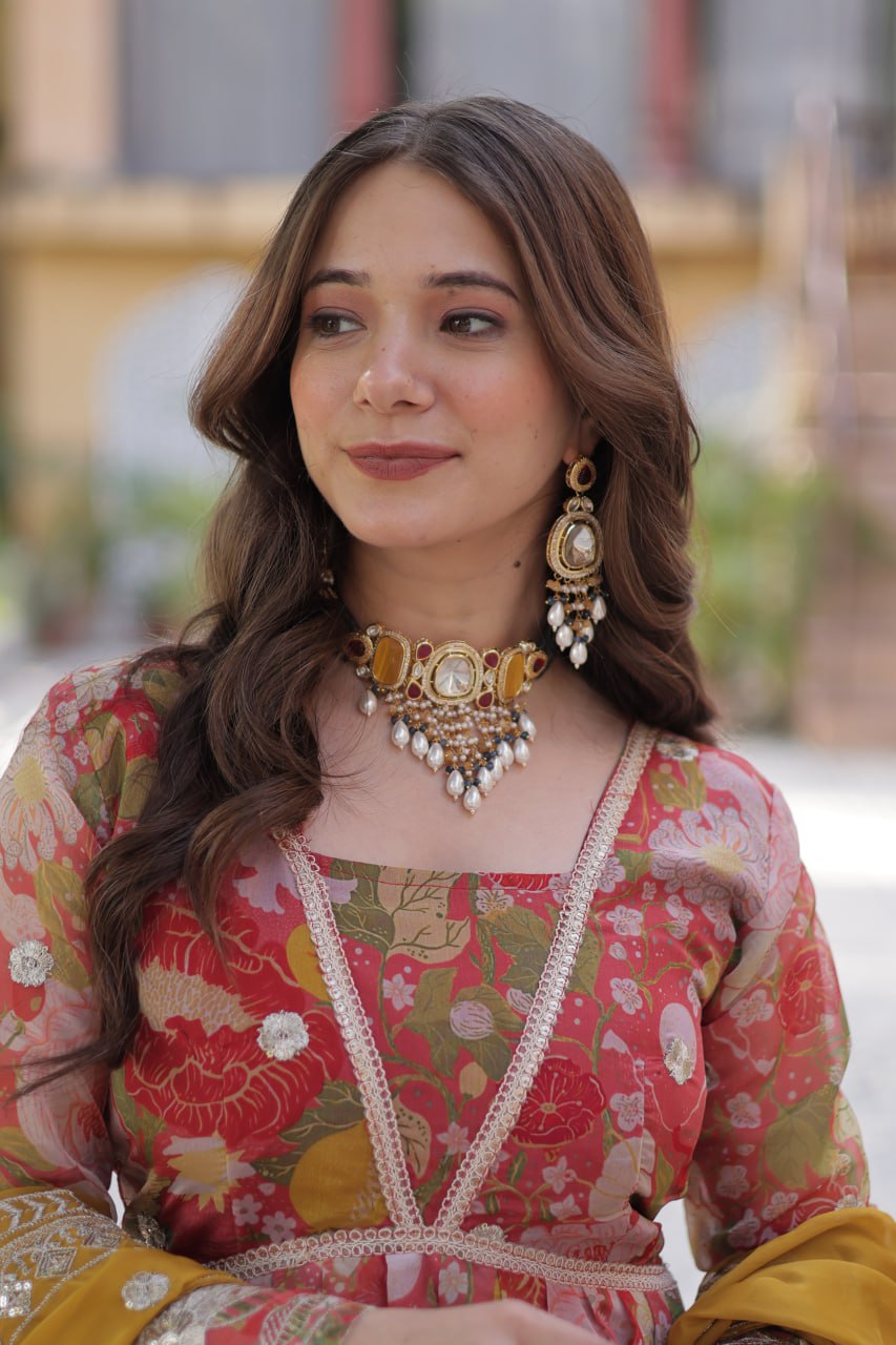 Elegant Russian Silk Anarkali Set With Embroidered Dupatta - ETHNICDEAL