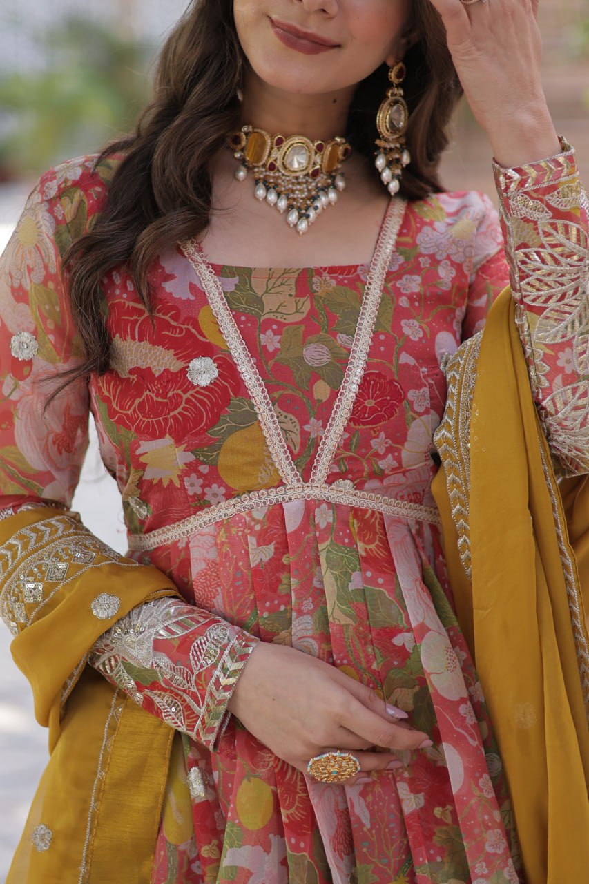 Elegant Russian Silk Anarkali Set With Embroidered Dupatta - ETHNICDEAL