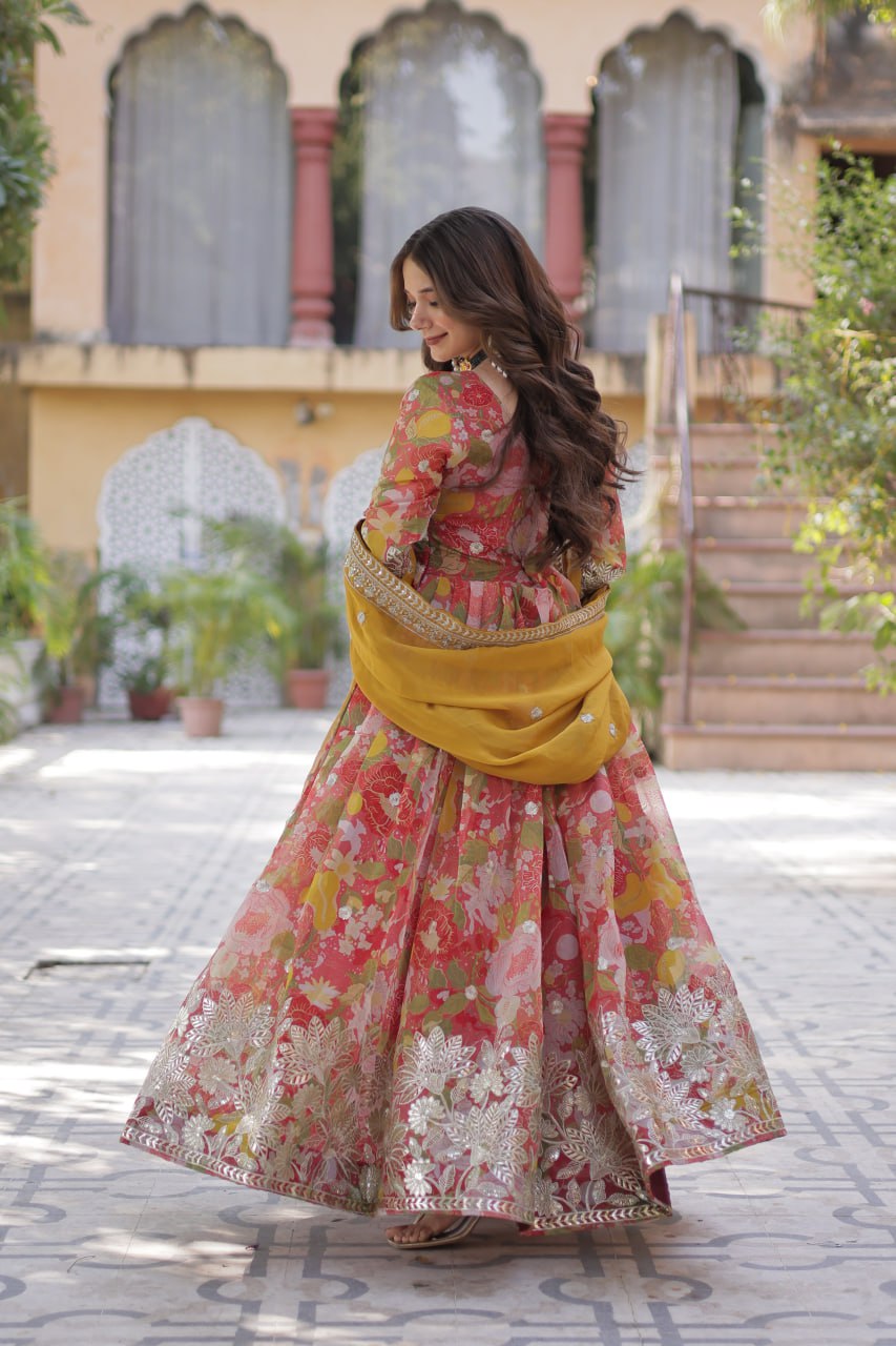 Elegant Russian Silk Anarkali Set With Embroidered Dupatta - ETHNICDEAL