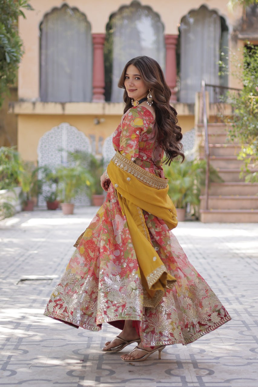 Elegant Russian Silk Anarkali Set With Embroidered Dupatta - ETHNICDEAL