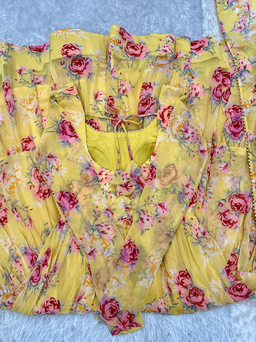 Graceful Yellow Floral Printed Fully Stitched Anarkali Pant Suit - Ethnicwish