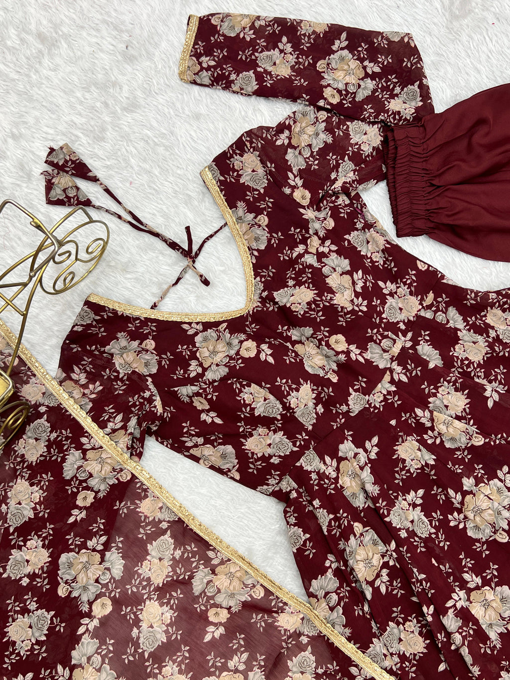 Exquisite Dark Maroon Floral Printed Fully Stitched Designer Anarkali Pant Suit - Ethnicwish