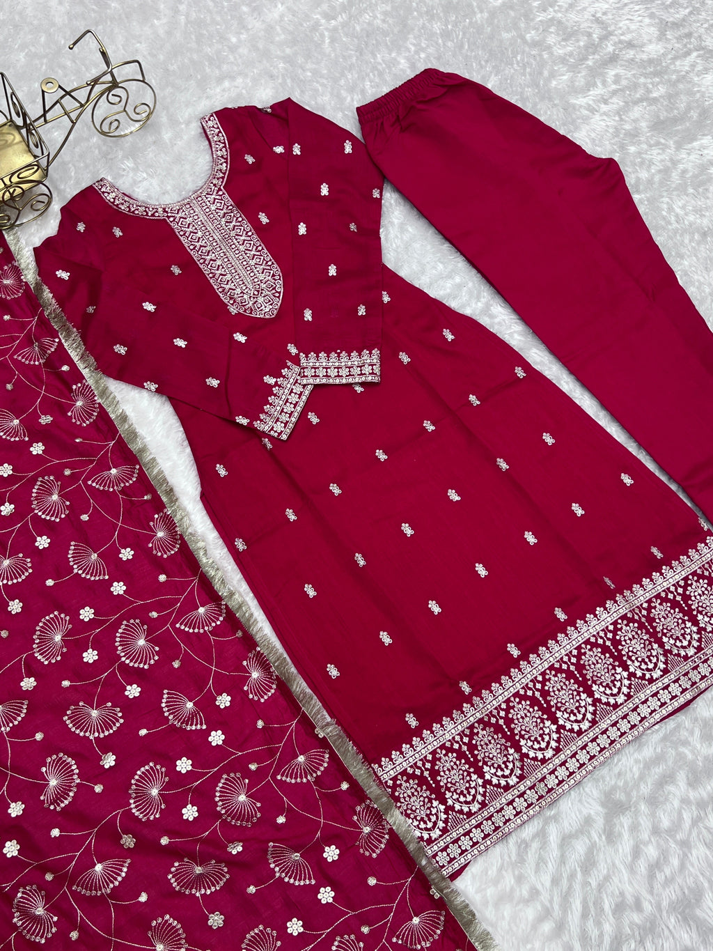 Lovely Pink Rangoli Silk Sequins Zari Embroidered Kurti Pant Suit - Ethnicwish